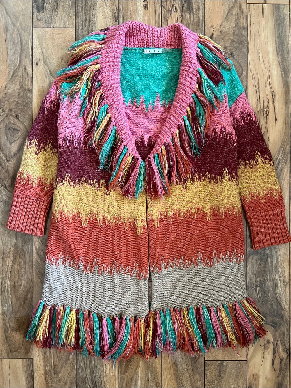 Alice + Olivia Astrid Shawl Collar Fringe Coat